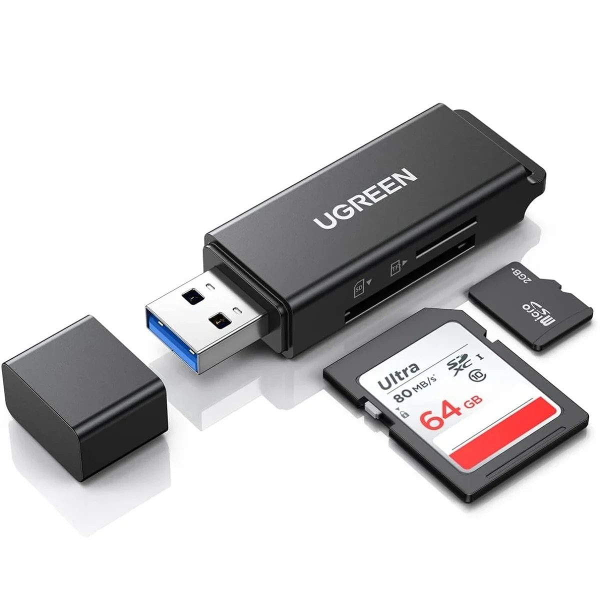 قارئ بطاقات Ugreen USB 3.0 مزدوج TF وSD - أسود