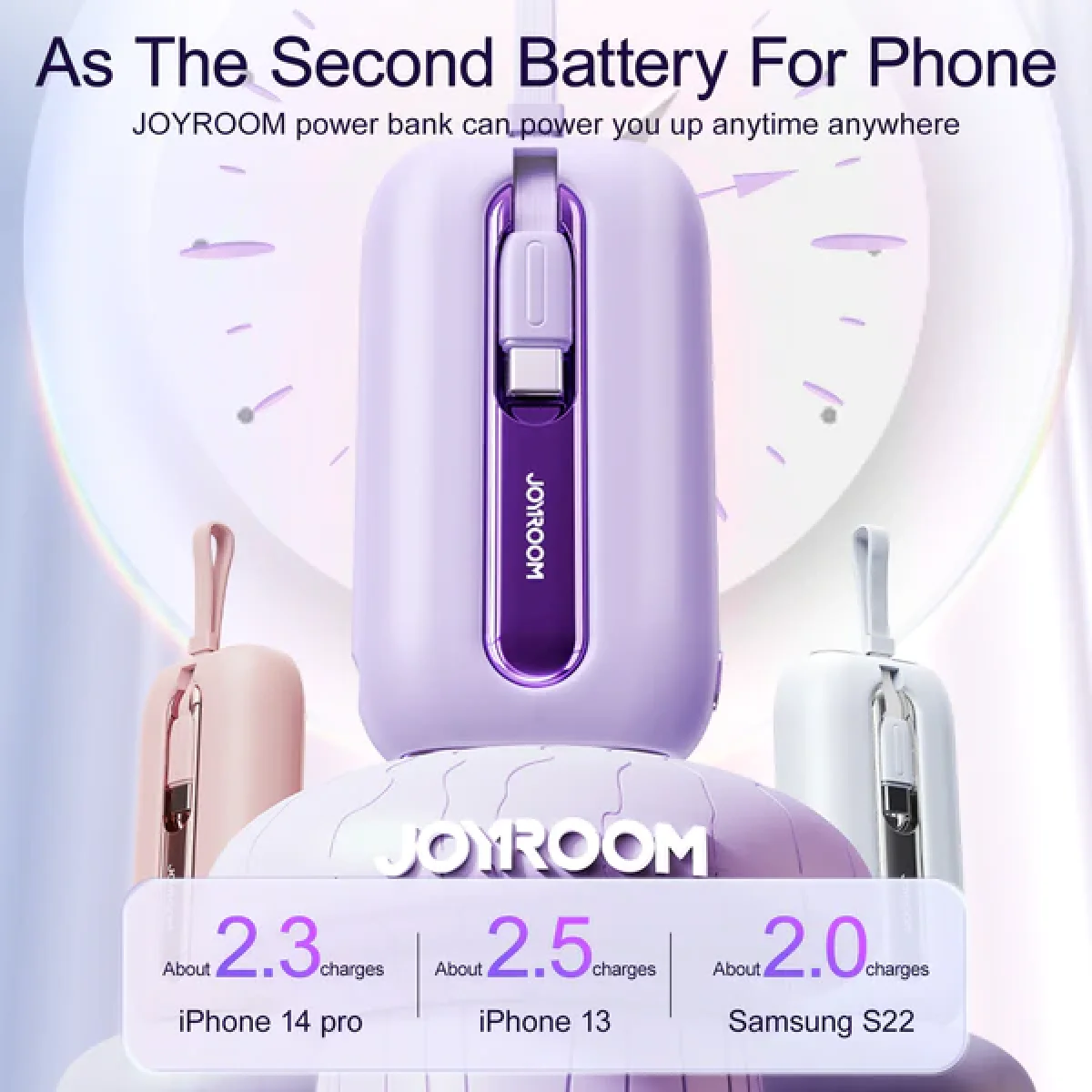 JOYROOM JR-L012/013 Colorful Series Mini Power Bank with Dual Cables 10000mAh - Black - Thumbnail 5