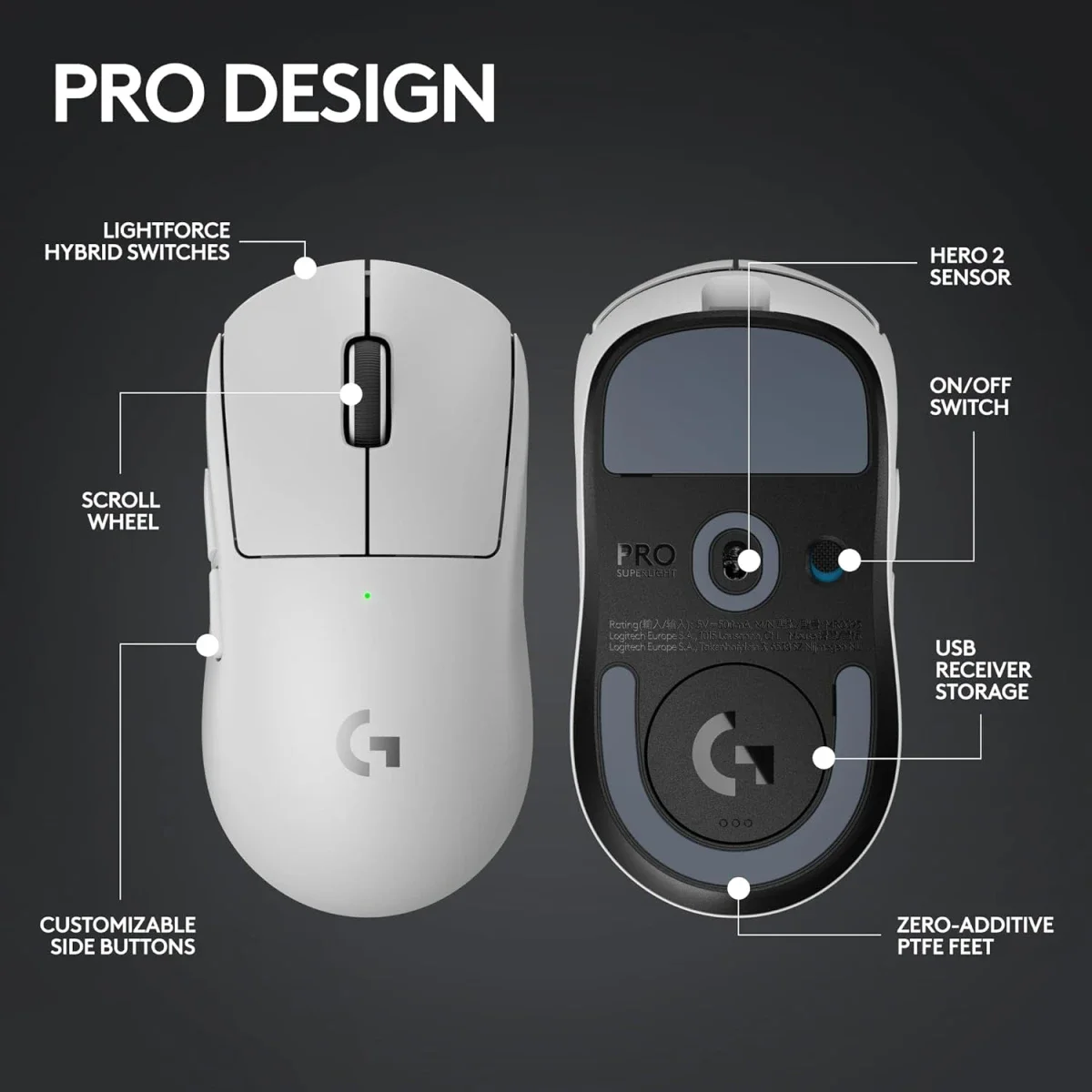 ماوس ألعاب لاسلكي Logitech G PRO X SUPERLIGHT 2 LIGHTSPEED بتردد 4K ودقة 32,000 DPI، أسود - Thumbnail 5