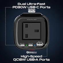 Promate Inverto-150W 4-in-1 Car Power Inverter with 150W AC Socket, Dual PD 30W USB-C & QC 18W USB-A - Black - Image 12