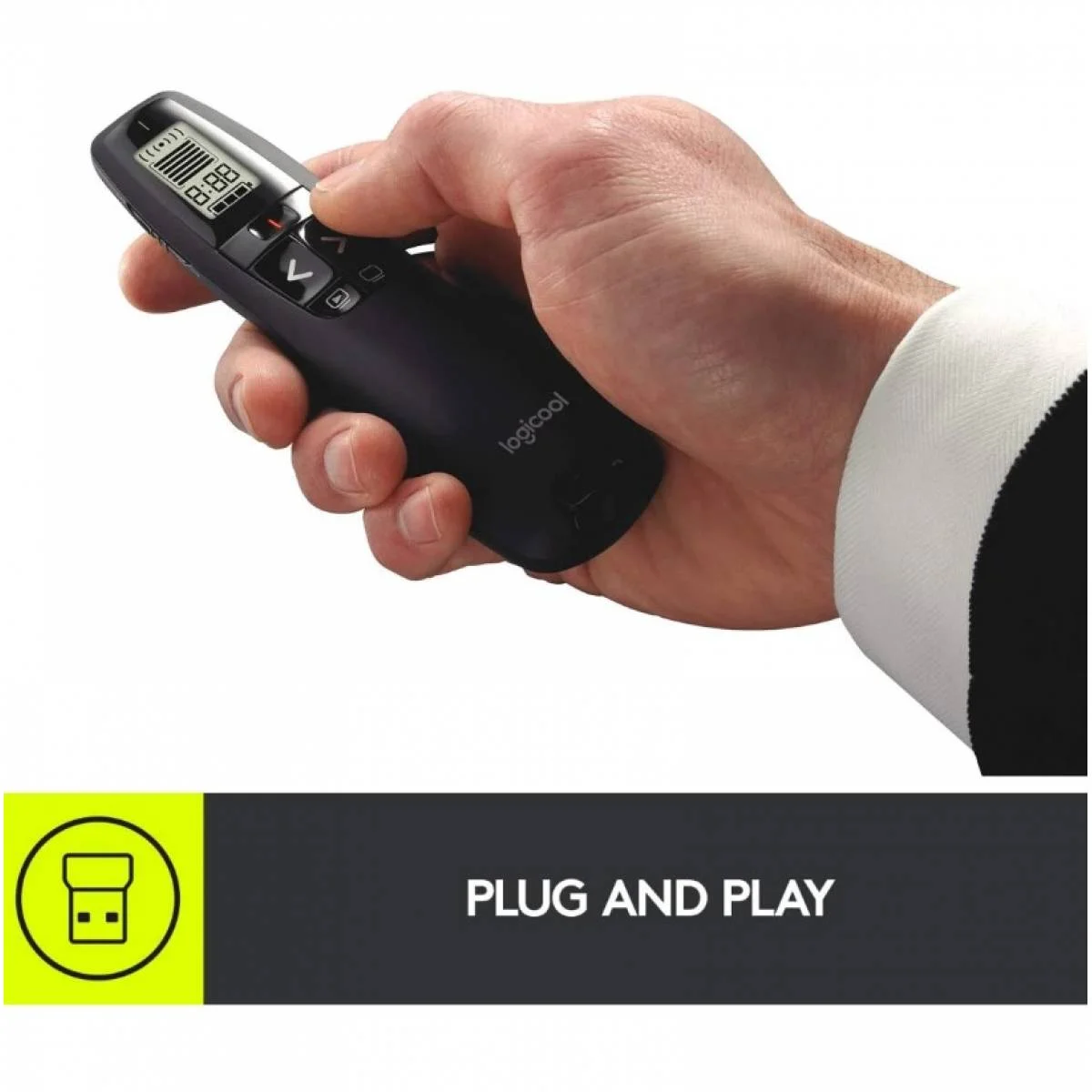 Logitech R700 Wireless Presentation Remote, 2.4 GHz, Red Laser, 30 m Range, LCD Timer, Black