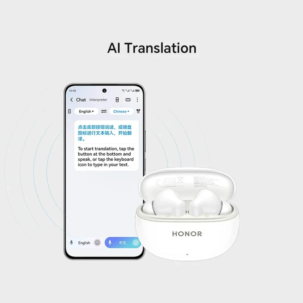 HONOR X10, T10 AI Translation Earbuds, Noise Reduction, Bluetooth 5.4 – White - Thumbnail 5