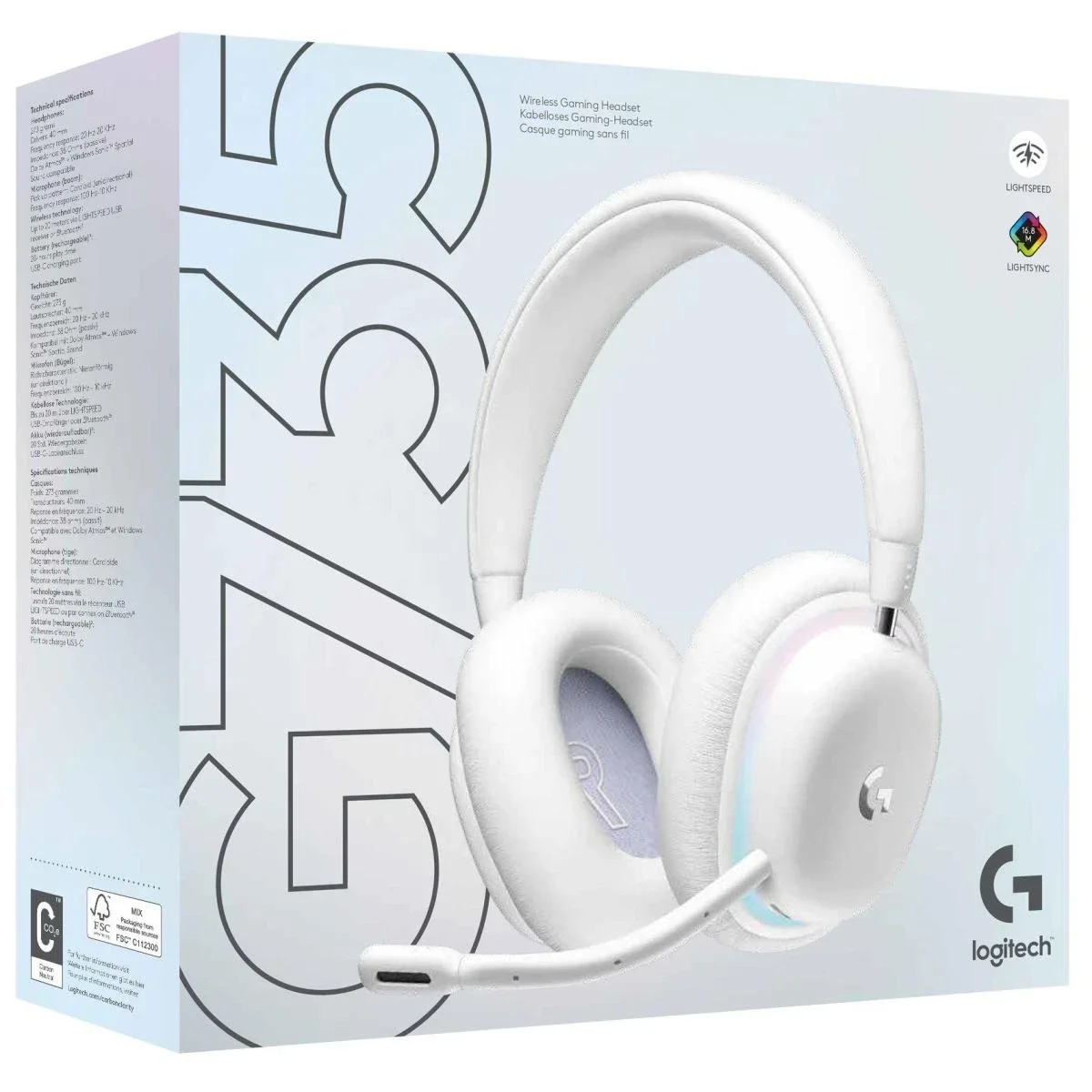 Logitech G735 Wireless Gaming Headset with 40mm Drivers, White