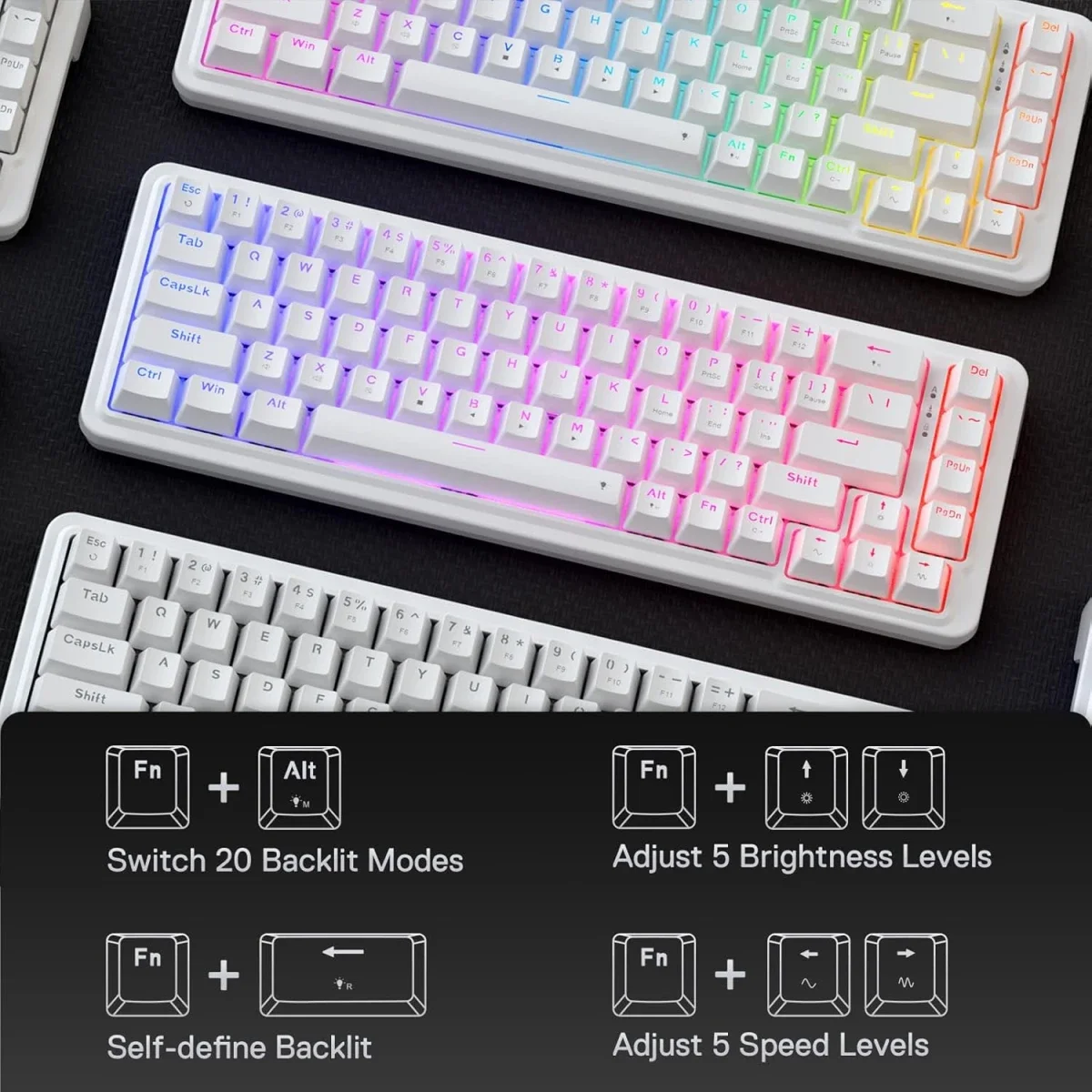 Redragon K709 NOVA 65% Wired RGB Mechanical Gaming Keyboard, 68 Keys, White - Thumbnail 8