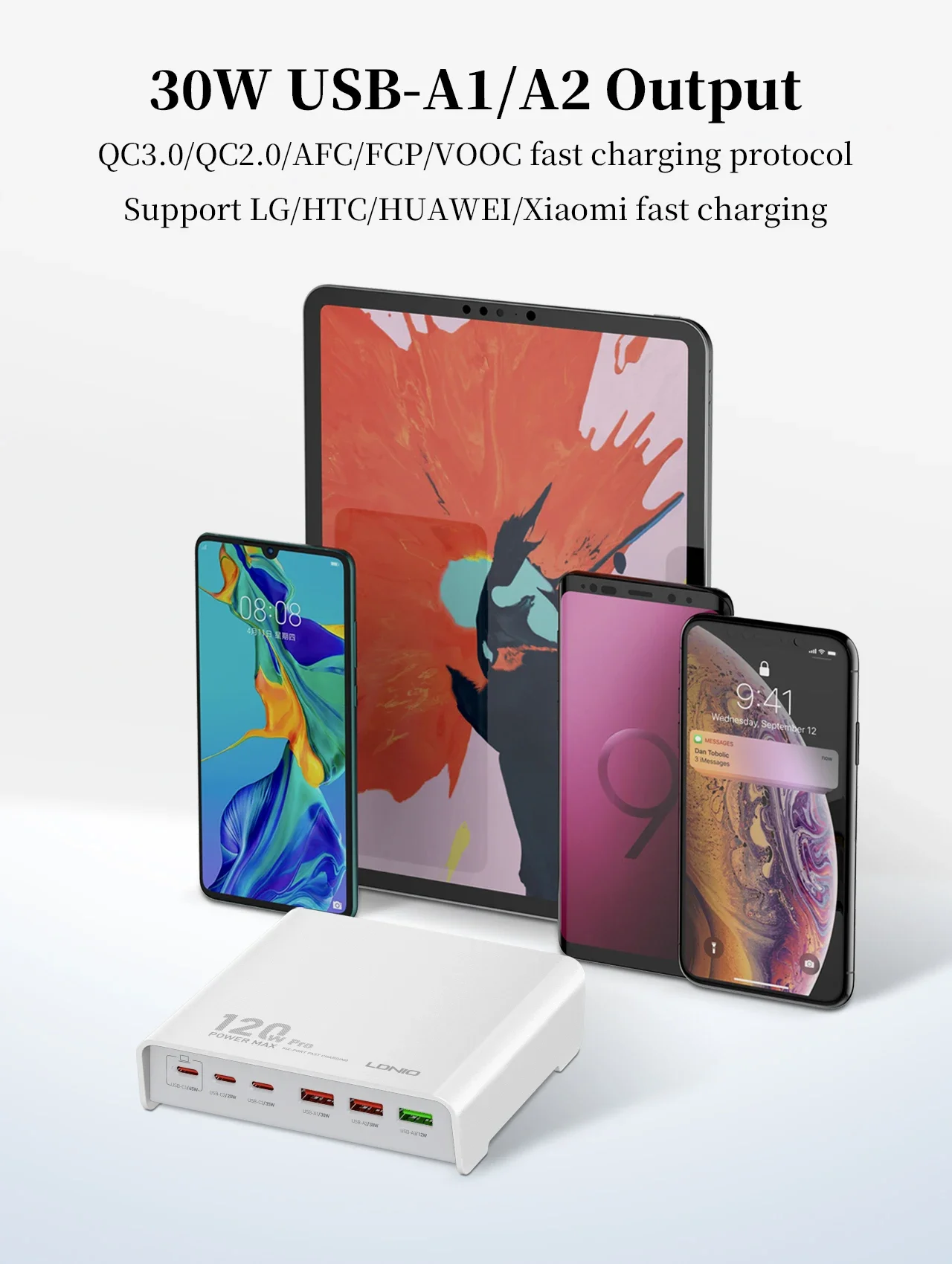 شاحن مكتبي سريع LDNIO Q605 بقدرة 120 واط و6 منافذ USB-C PD - أبيض - Thumbnail 10