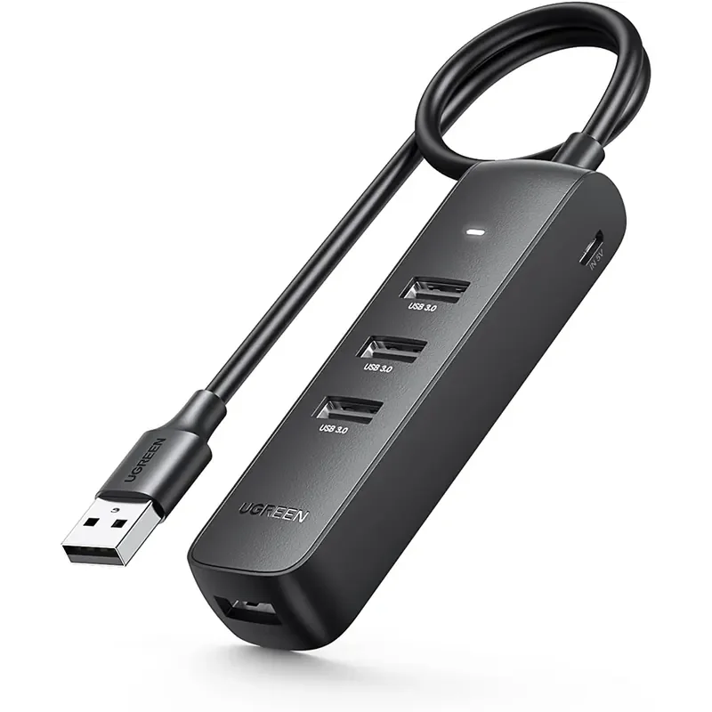 موزع USB Ugreen 80657 USB 3.0 بأربعة منافذ، 5Gbps، كابل 1 متر، تشغيل مباشر
