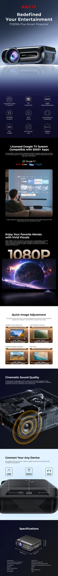 جهاز عرض ذكي HAVIT PJ209APlus مع Google TV - Thumbnail 4