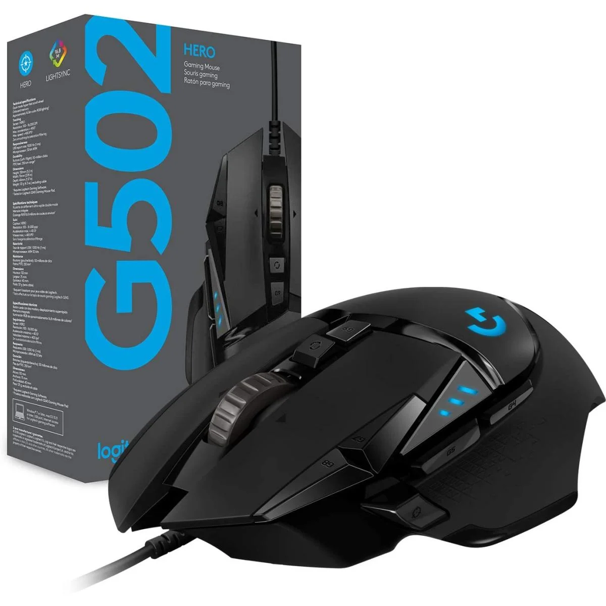 ماوس ألعاب Logitech G502 HERO سلكي بمستشعر HERO 25K و11 زر قابل للبرمجة وإضاءة RGB