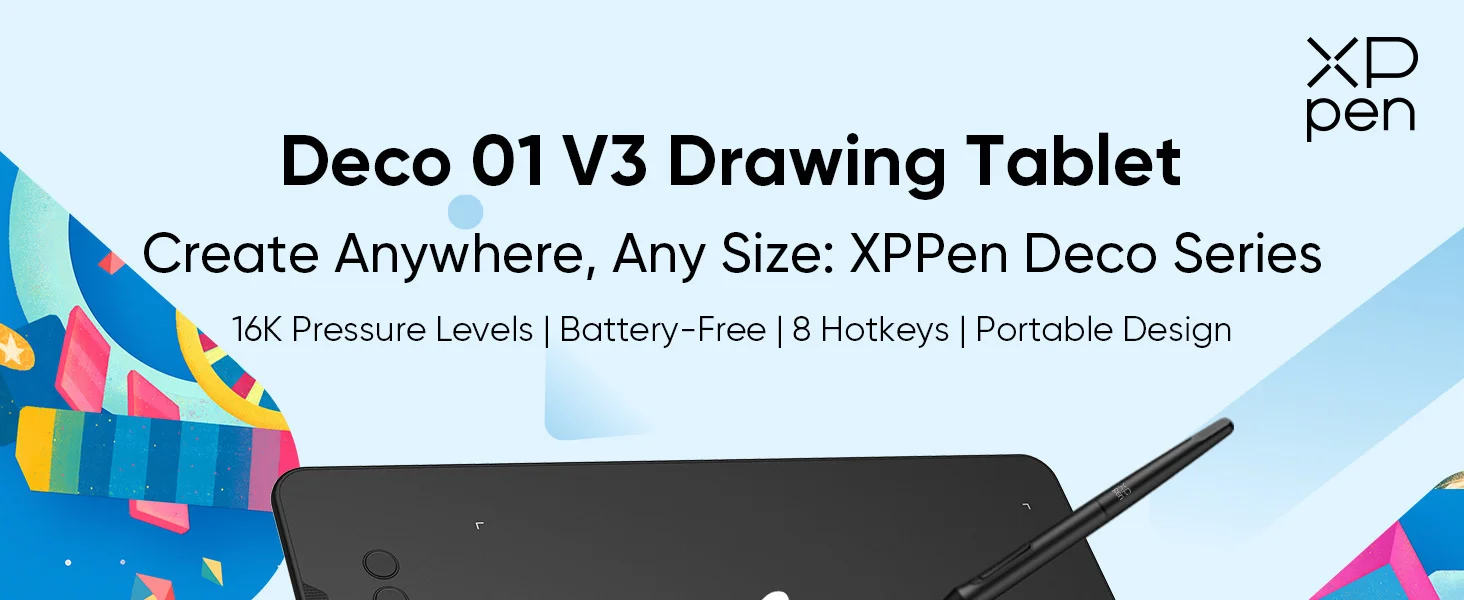 لوح رسم XPPen Deco 01 V3 10x6 إنش مع قلم بدون بطارية و16384 مستوى ضغط و8 أزرار اختصار - Image 14