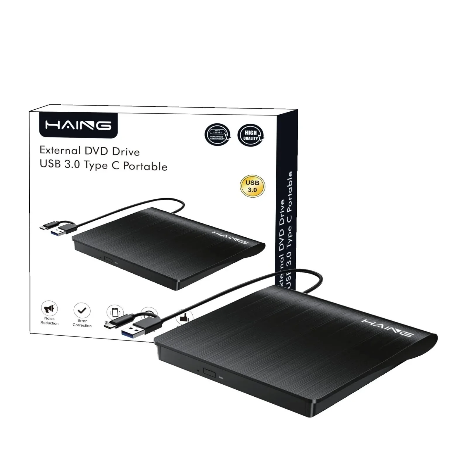 HAING HI-0301-EDD External DVD Drive Portable USB-C and USB-A 3.0