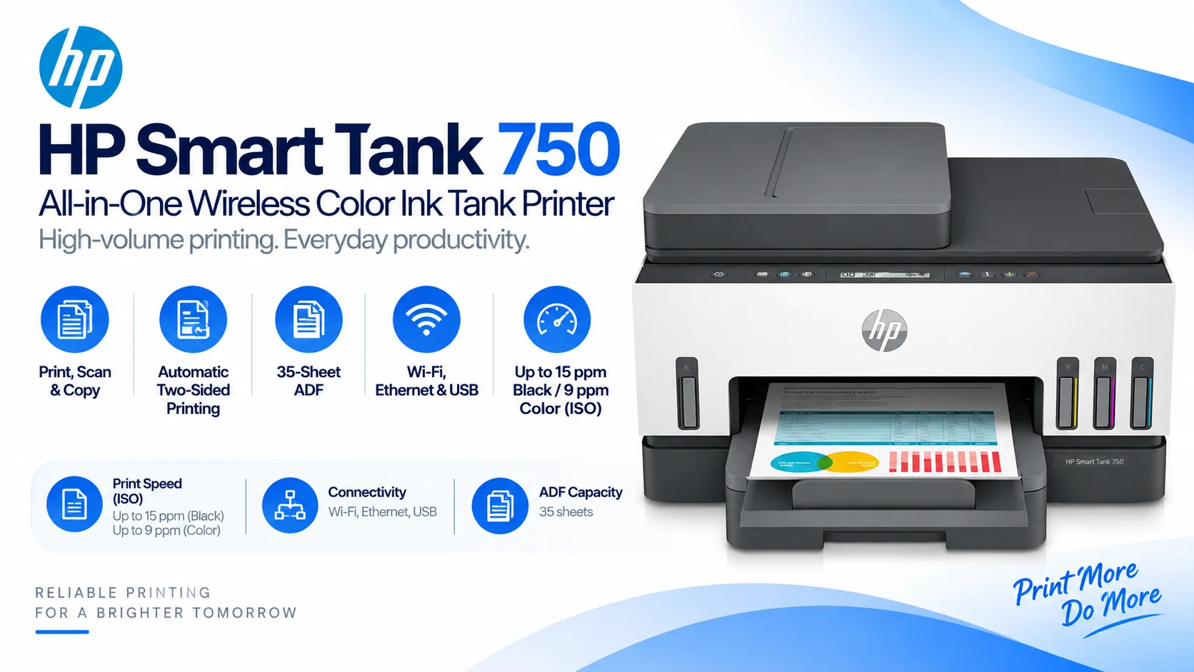 HP Smart Tank 750 All-in-One Color Printer, Auto Duplex, Wi-Fi, ADF, Print, Scan & Copy - Image 7