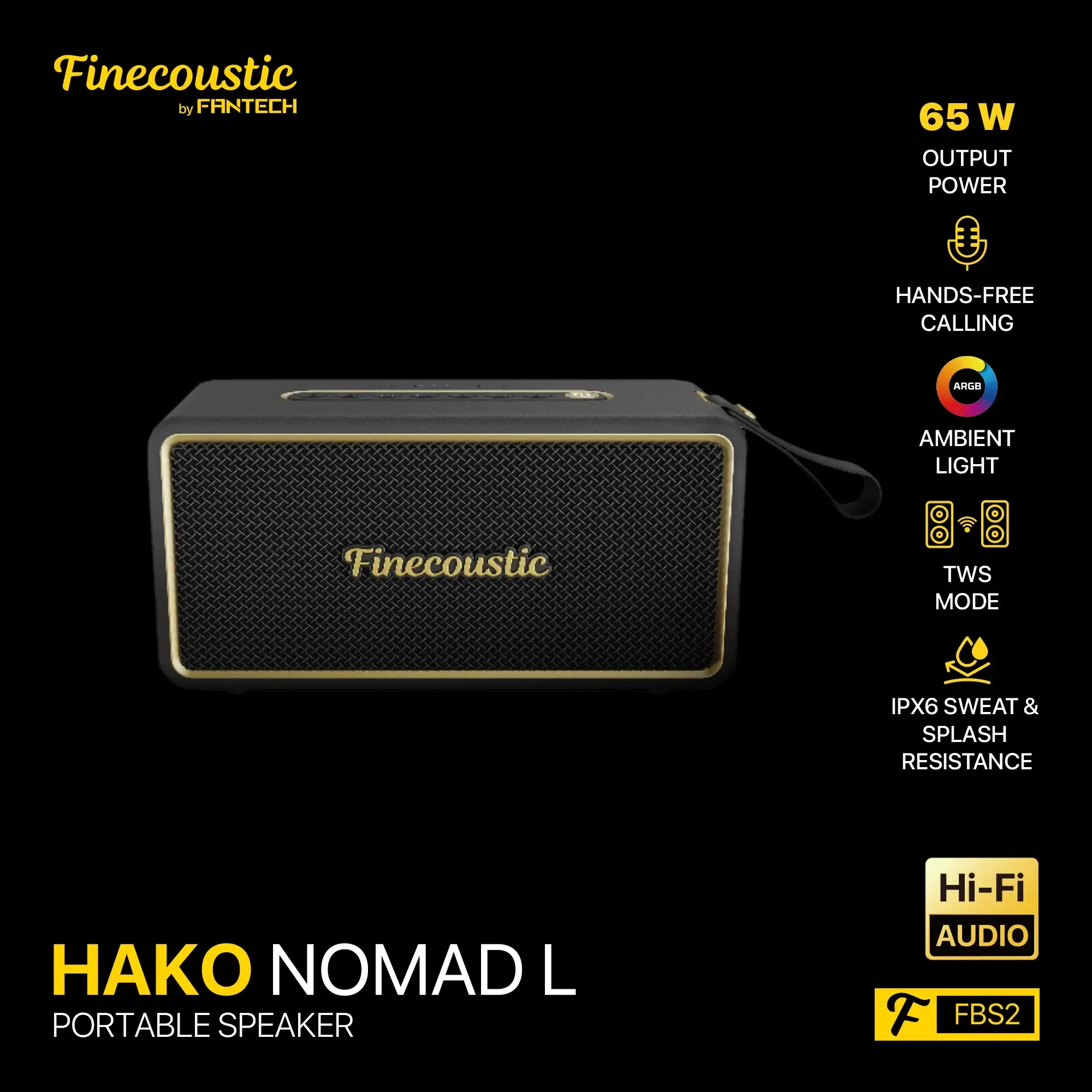 Fantech Finecoustic FBS2 HOKO NOMAD L Portable Speaker with 4 Connection Modes - Image 3