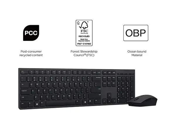 مجموعة Lenovo Professional Slim لاسلكية قابلة لإعادة الشحن لوحة مفاتيح وفأرة بتخطيط عربي/إنجليزي - Image 7