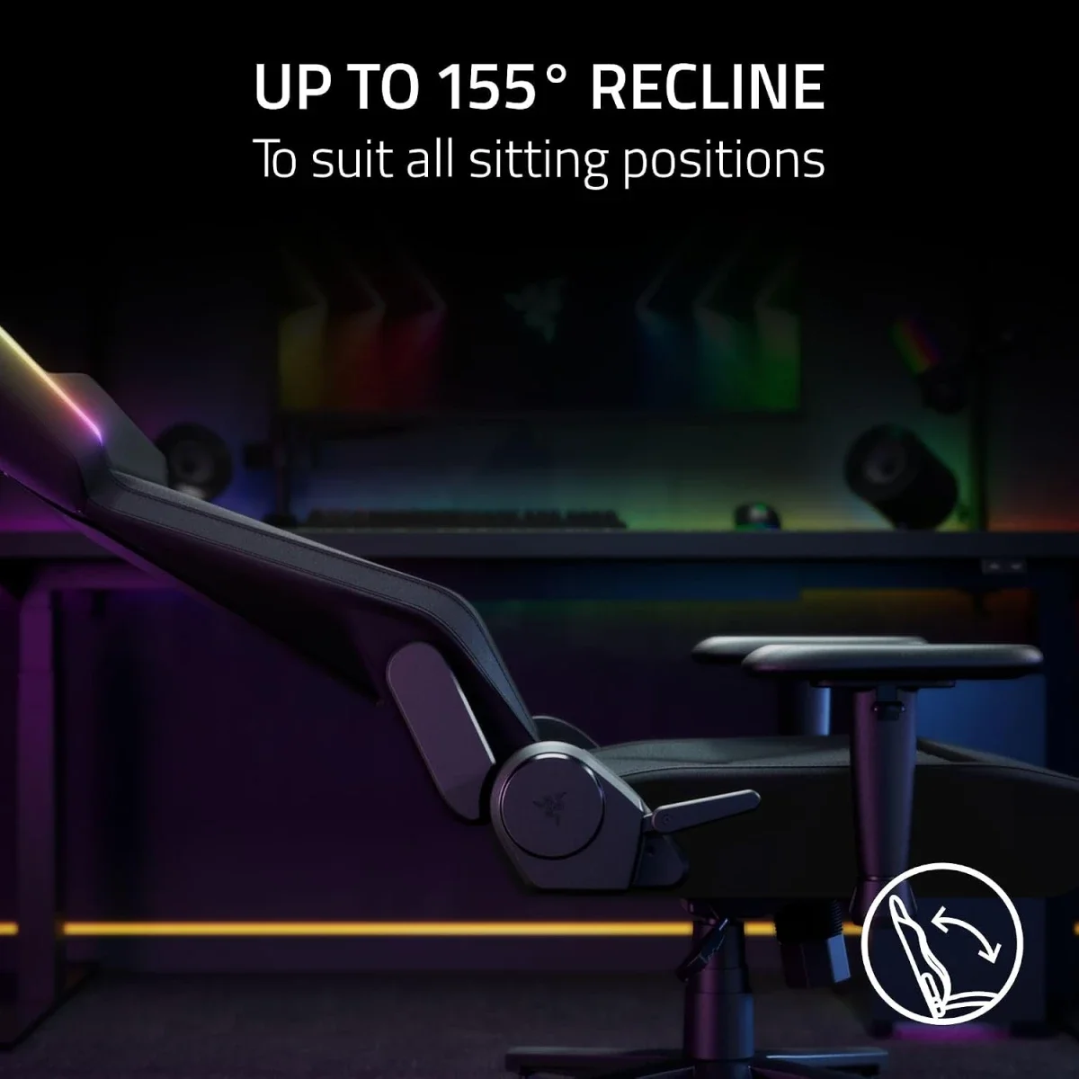كرسي ألعاب Razer Soma Chroma قماش أسود بإضاءة RGB لاسلكية، دعم قطني، إسفنج مزدوج الكثافة وإمالة 155° - Image 11