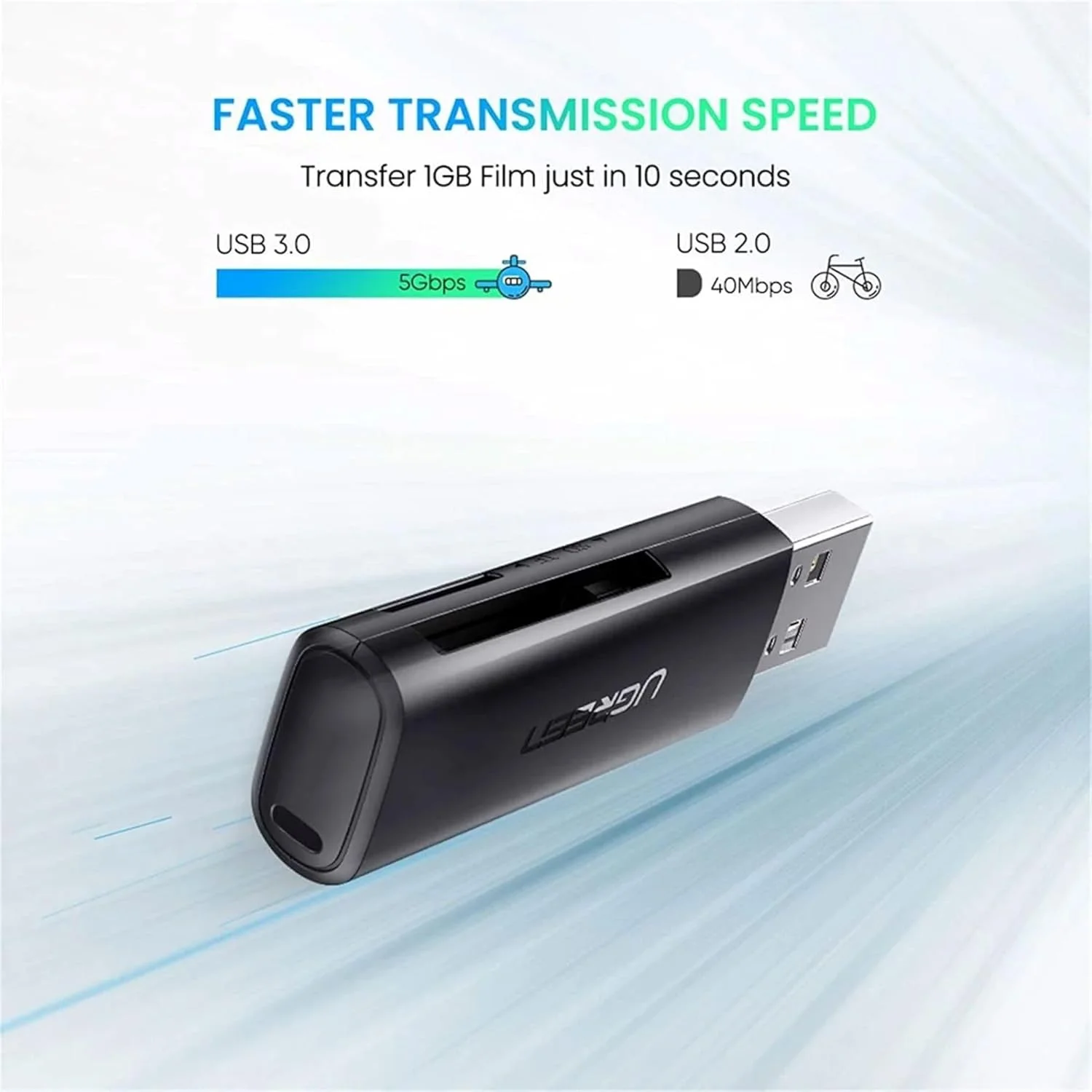 قارئ بطاقات ذاكرة Ugreen 60722 متعدد الوظائف USB 3.0 لبطاقات SD وMicroSD - Thumbnail 3