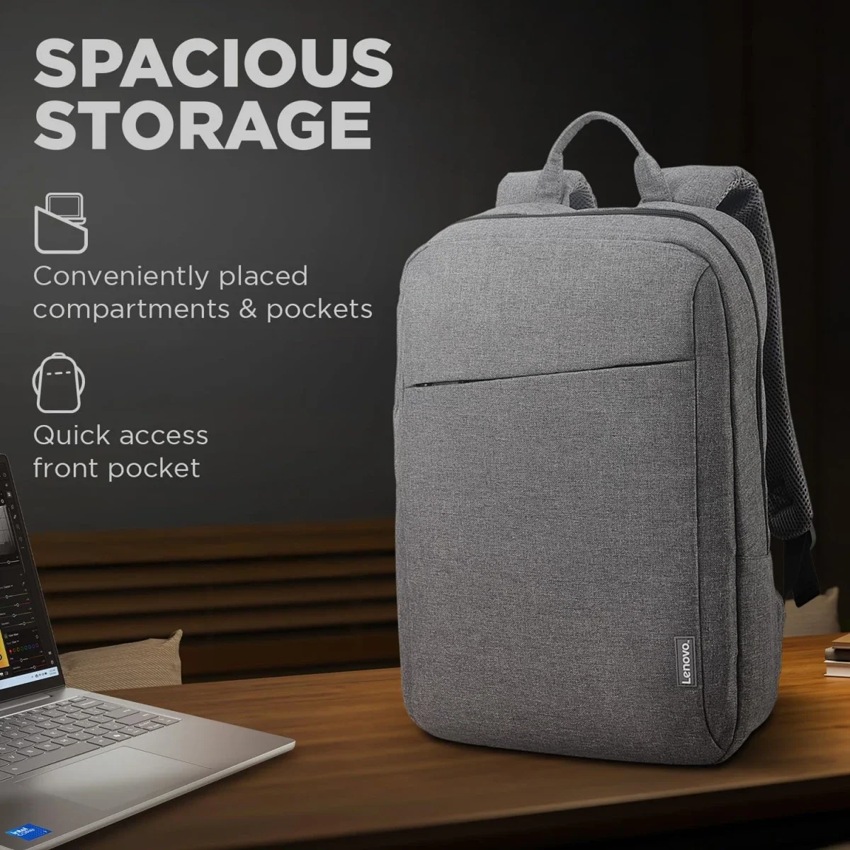 Lenovo B210 Laptop Backpack for 16-Inch Laptop/Tablet, Grey - Thumbnail 2