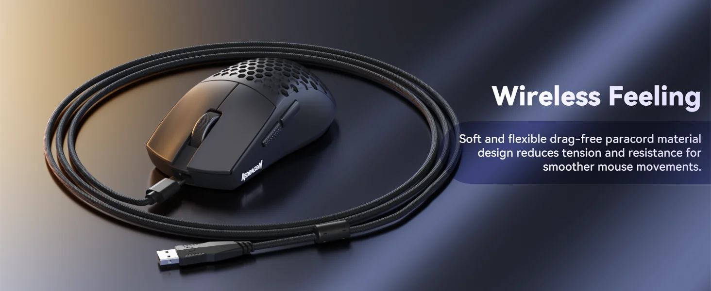 ماوس ألعاب سلكي Redragon M617 فائق الخفة 41g بدقة 10000 DPI، أسود - Thumbnail 9