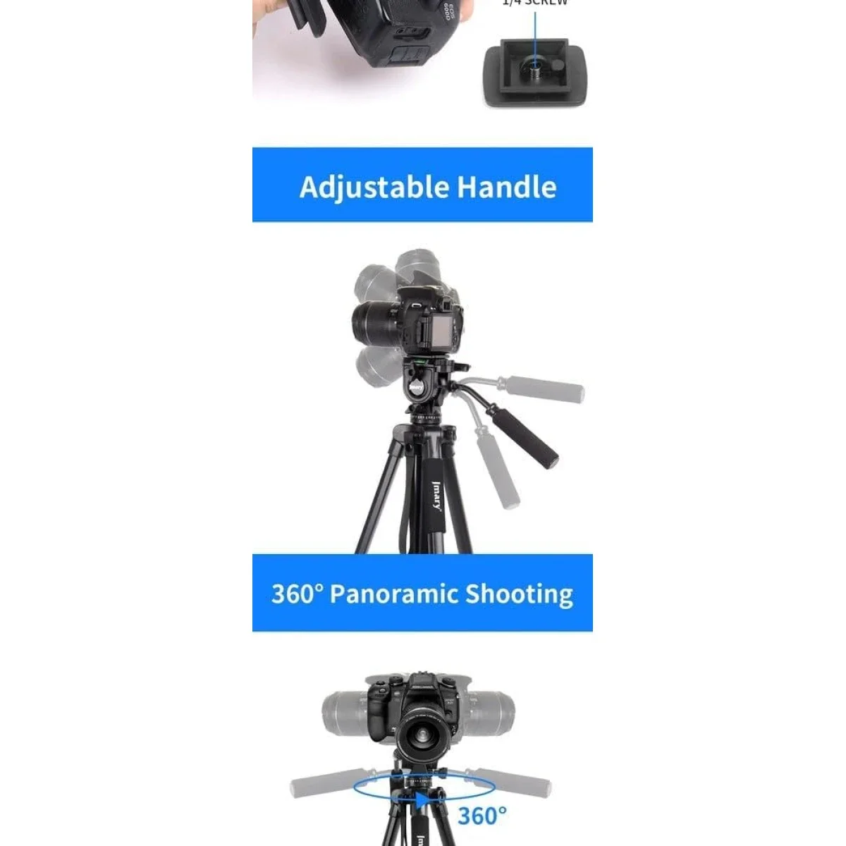 Jmary KP-2599 Professional Aluminum Tripod and Monopod for DSLR Cameras & Smartphones - Black - Thumbnail 5