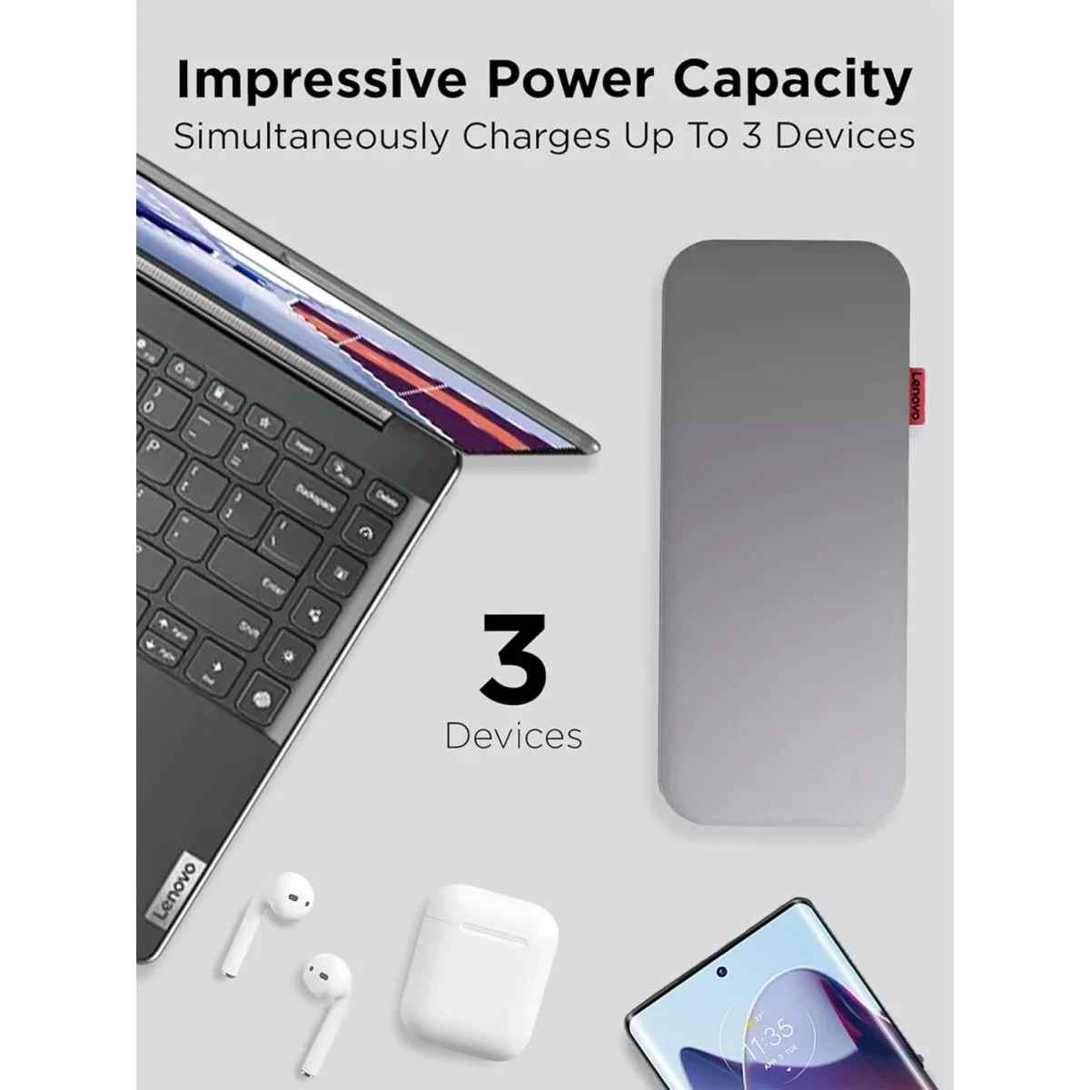 Lenovo Go USB-C Laptop Power Bank 20000mAh 65W with USB-A, Storm Grey - Thumbnail 4