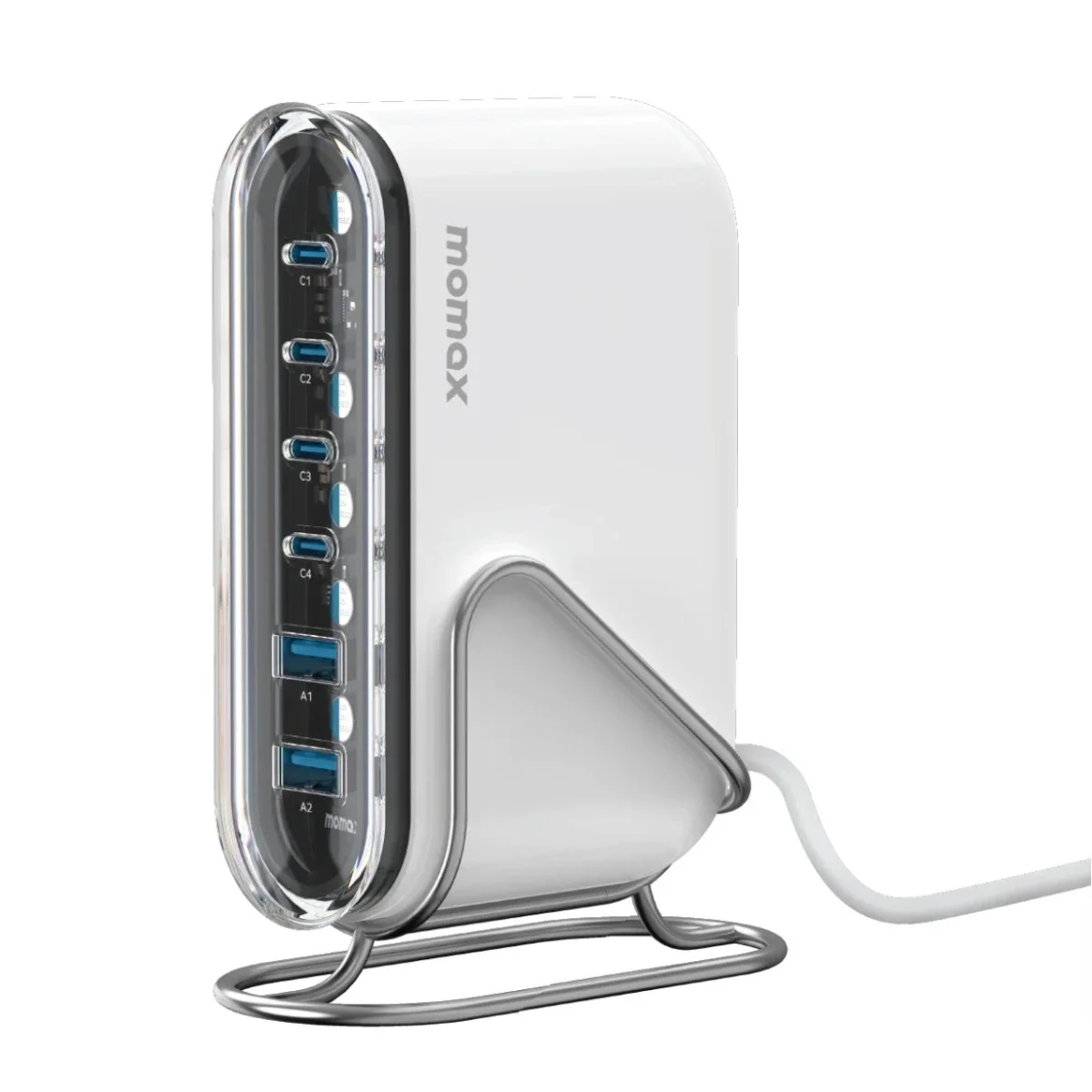 محطة شحن MOMAX UM55 1-Charge Flow بقدرة 120 واط وتقنية GaN و6 منافذ - أبيض