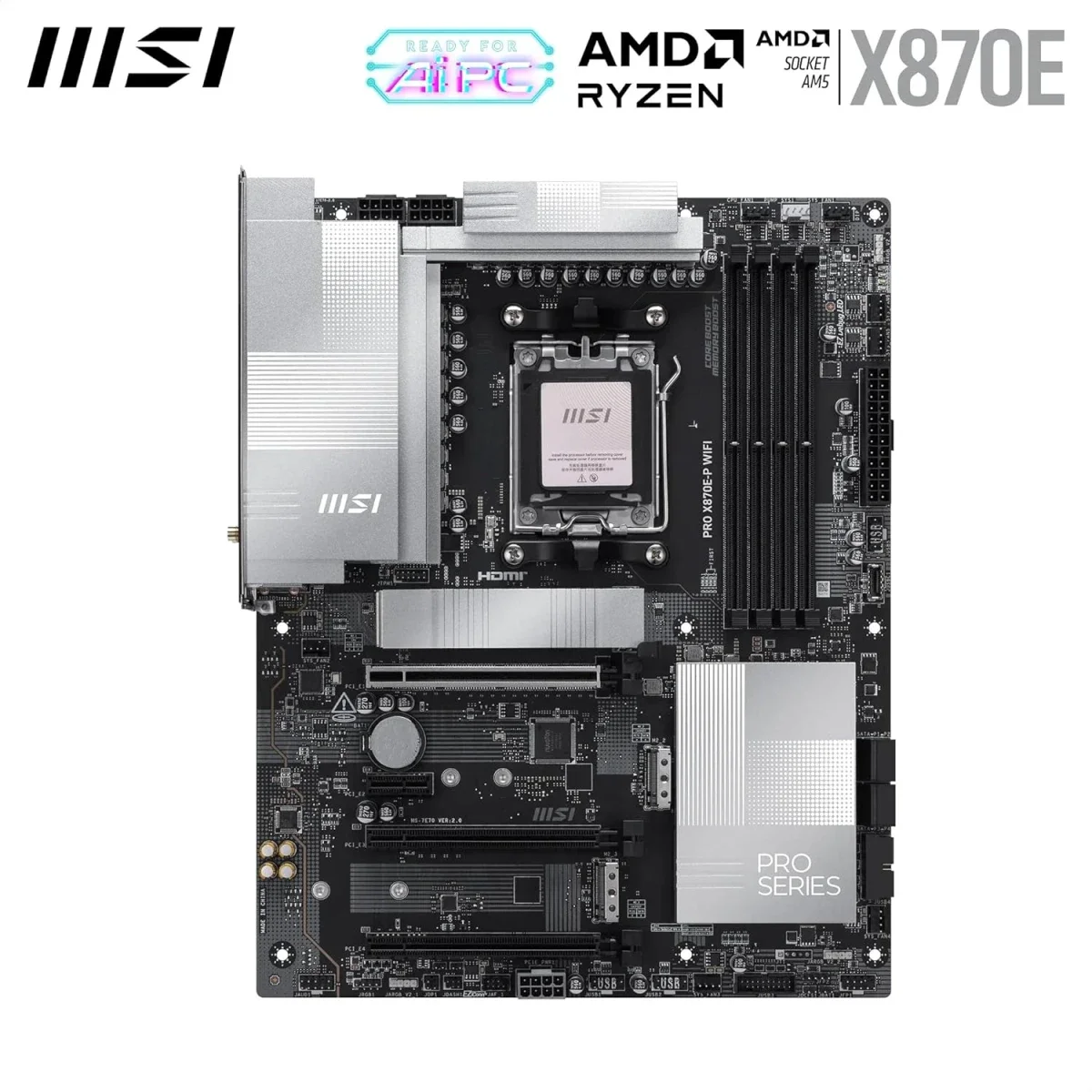 لوحة أم MSI PRO X870E-P WiFi 7 بحجم ATX لمعالجات AMD Ryzen 9000/8000/7000، مقبس AM5، ذاكرة DDR5، PCIe 5.0 - Image 2