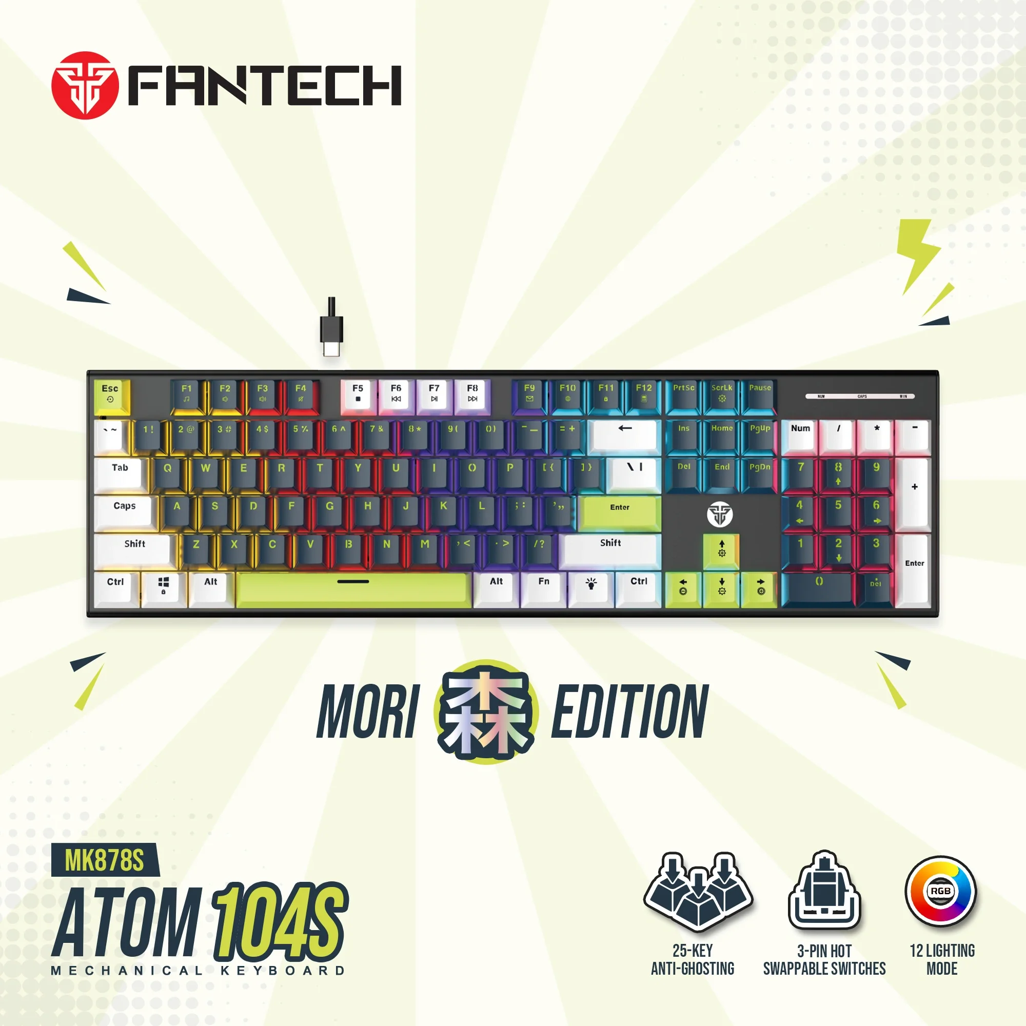 Fantech ATOM104S MK878S Mechanical Gaming Keyboard Mori Edition Blue Switch - Image 3