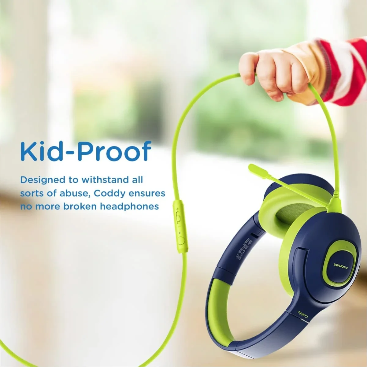 Promate Coddy Kids Wired & Wireless Headphones, 85dB-93dB Safe Volume, 20H Playtime, Emerald - Thumbnail 6