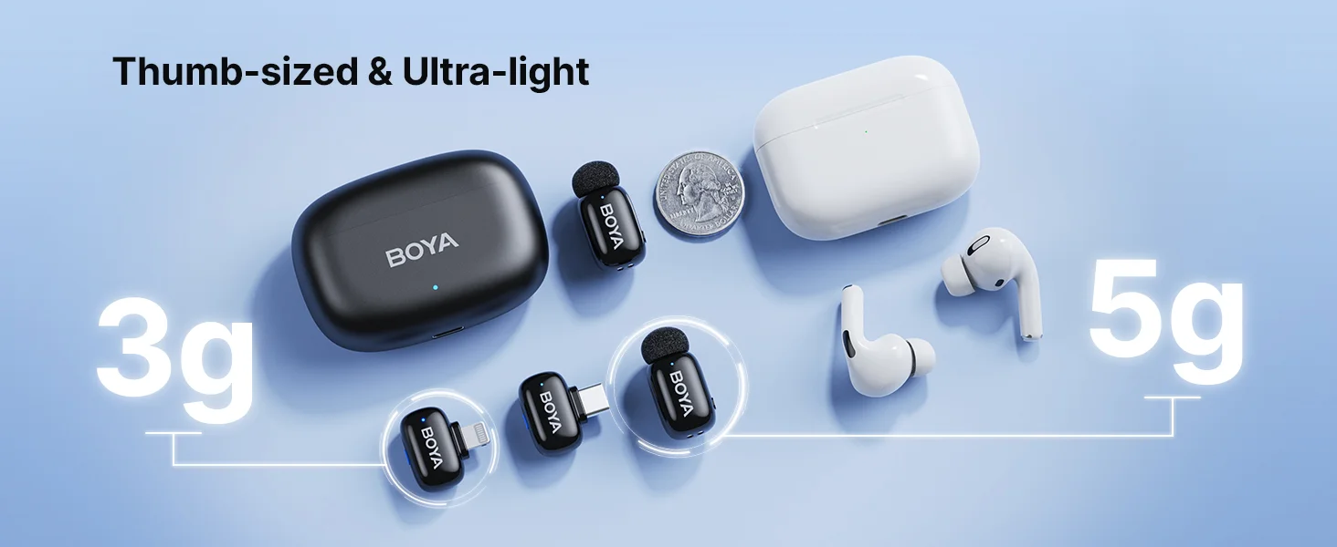 ميكروفون لافالير لاسلكي Boya mini 2-01 لهواتف iPhone وAndroid، Type-C وLightning، فضي - Image 11