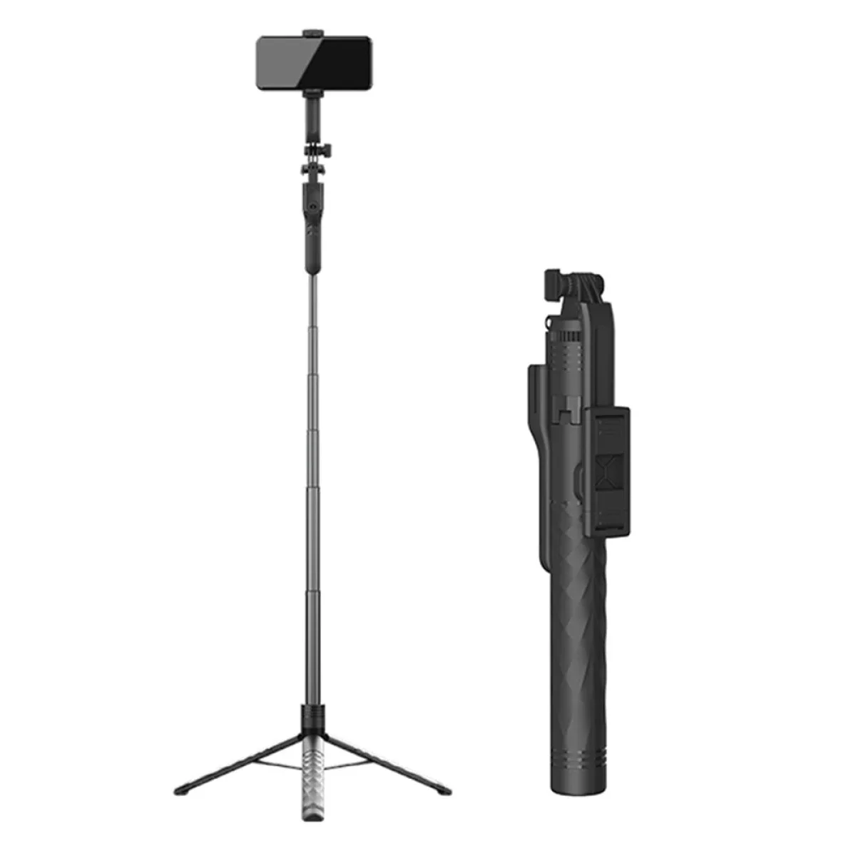 Jmary KT-239 1.75m Telescopic Selfie Stick Tripod Stand with Phone Clip - Black