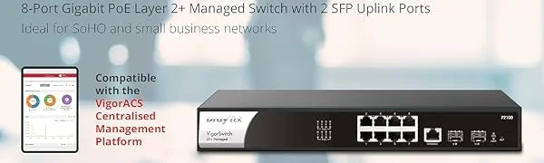 سويتش شبكة DrayTek VigorSwitch P2100 8 منافذ جيجابت PoE+ Layer 2+ مُدار مع منفذي SFP Uplink - Image 5