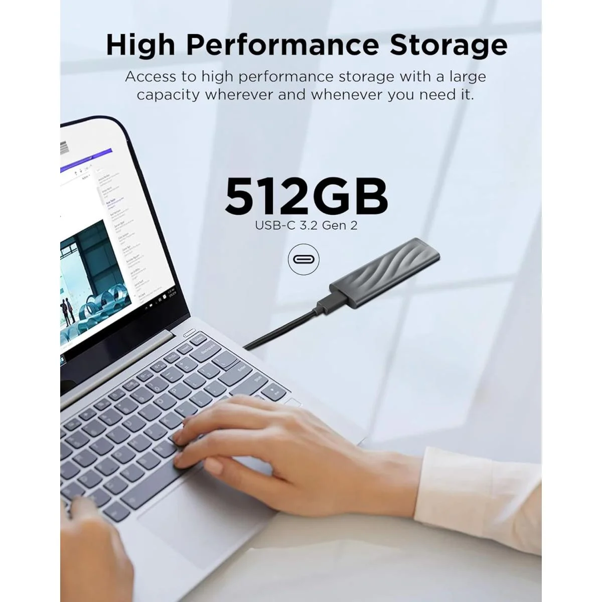 وحدة SSD خارجية محمولة Lenovo PS8 بسعة 512GB ومنفذ USB-C وUSB 3.2 Gen 2 - Image 3