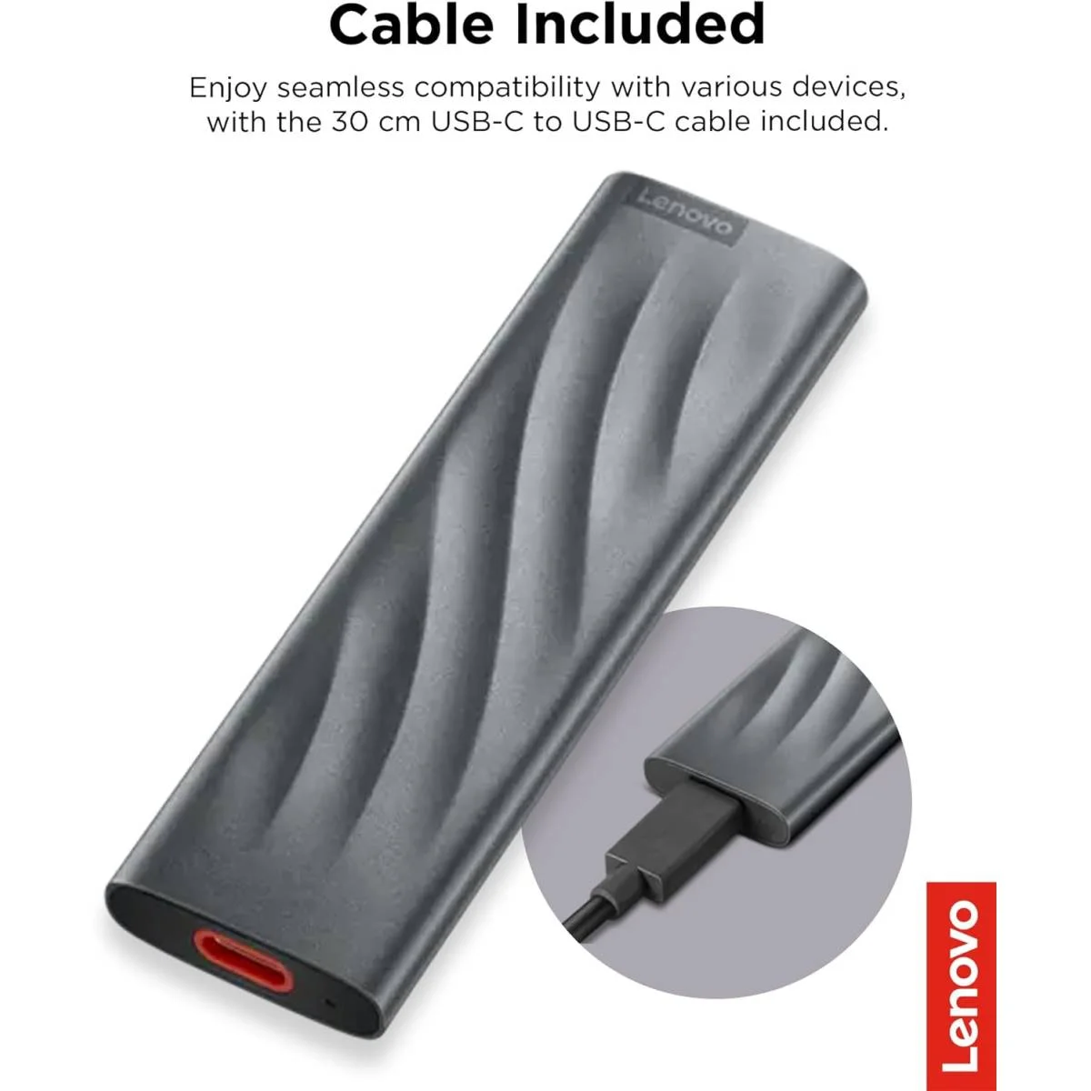قرص SSD خارجي محمول Lenovo PS8 بسعة 1TB وسرعة 1050 MB/s USB-C رمادي - Image 4