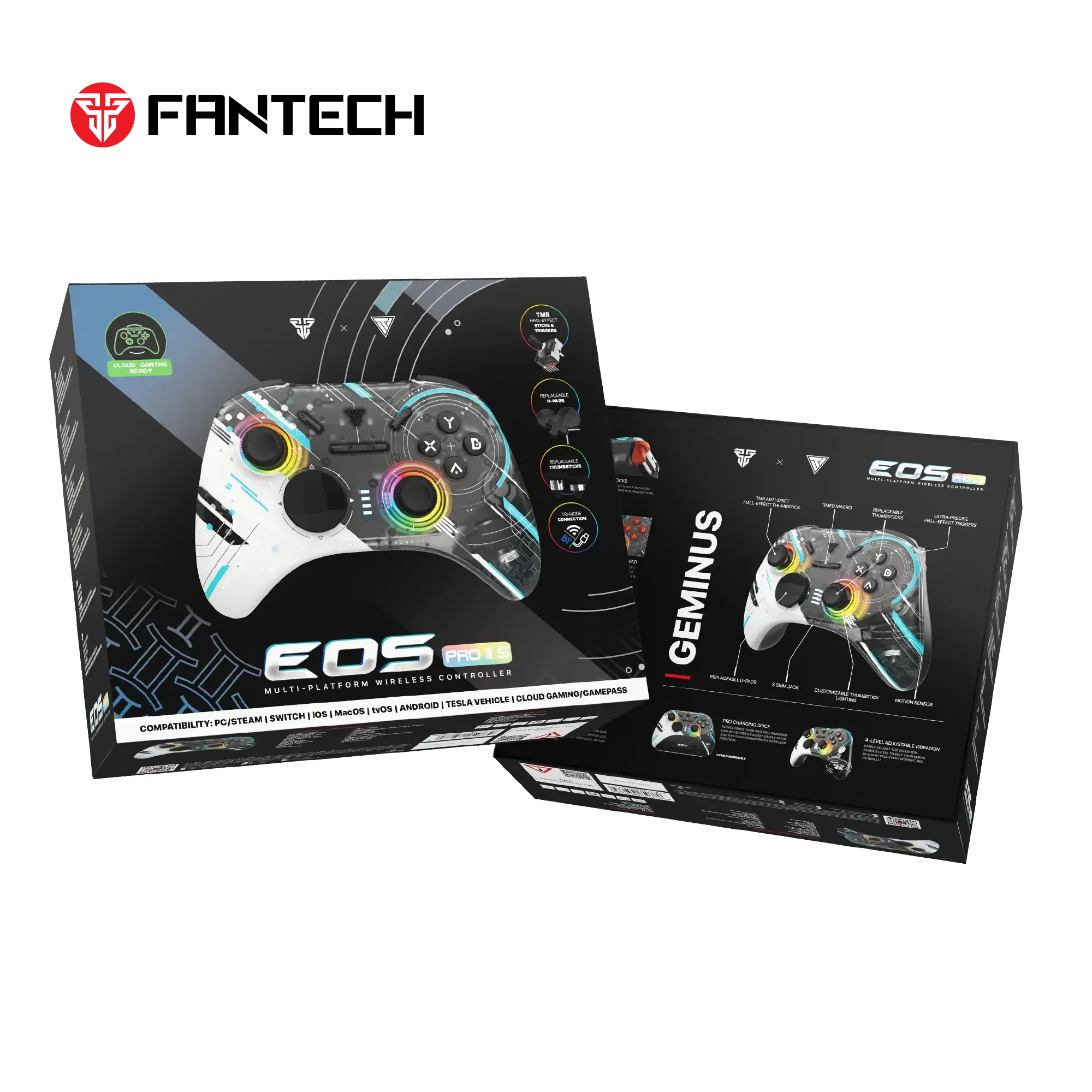يد تحكم ألعاب Fantech EOS Pro II S WGP15V2S لاسلكية بأزرار ميكانيكية - Geminus Black - Image 4