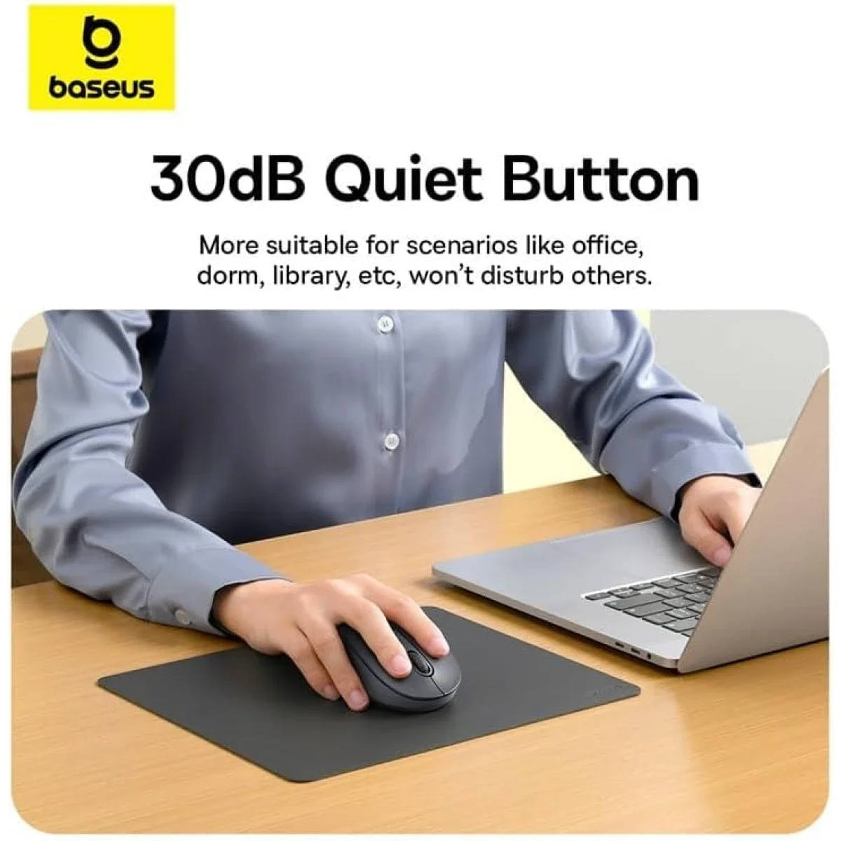 Baseus F02 Ergonomic Dual-Mode Wireless Mouse with Bluetooth 5.2, 2.4GHz and Silent Buttons - Black - Thumbnail 4