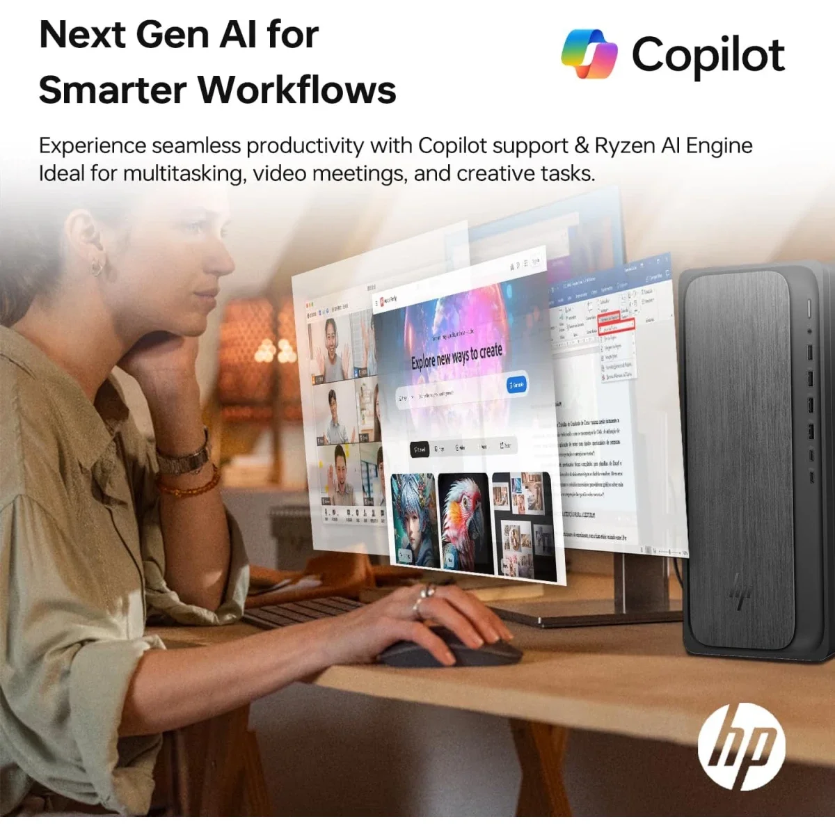 كمبيوتر مكتبي للألعاب HP OmniDesk M02-0234m Ryzen 7 8700G رام 16GB SSD سعة 1TB Radeon 780M أسود - Image 4