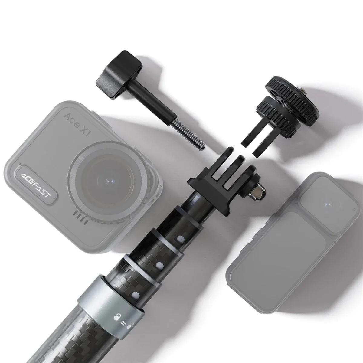 ACEFAST E38 1.2m Carbon Fiber Telescopic Selfie Stick, 5-Level Adjustable, Black/Grey - Image 5