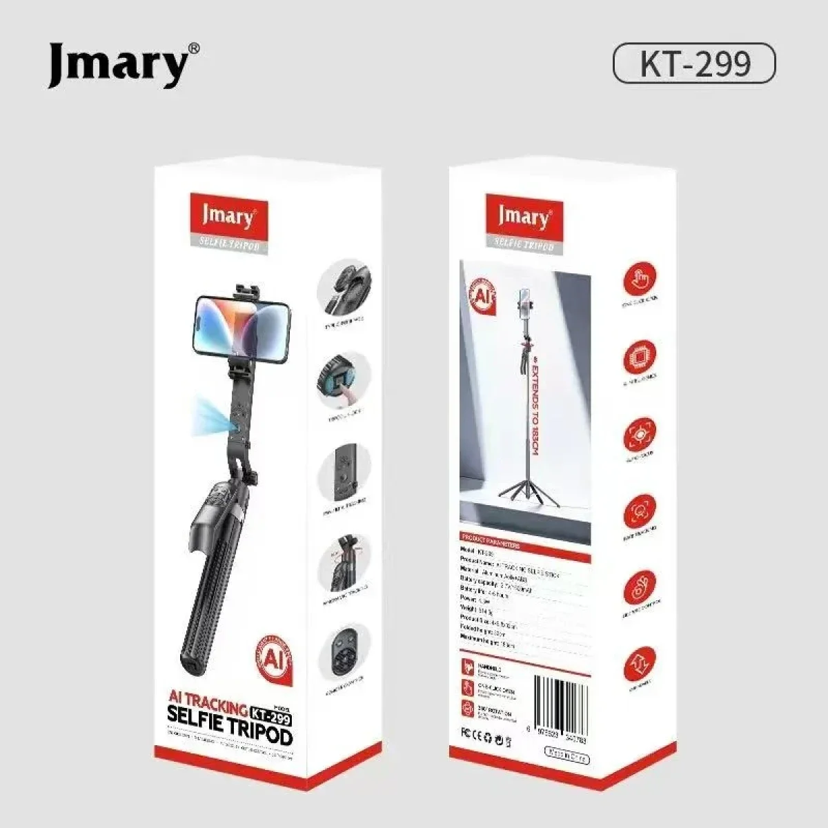 Jmary KT-299 AI Face Tracking Selfie Stick Tripod, 1.8m, 360° Pan, Black - Image 4