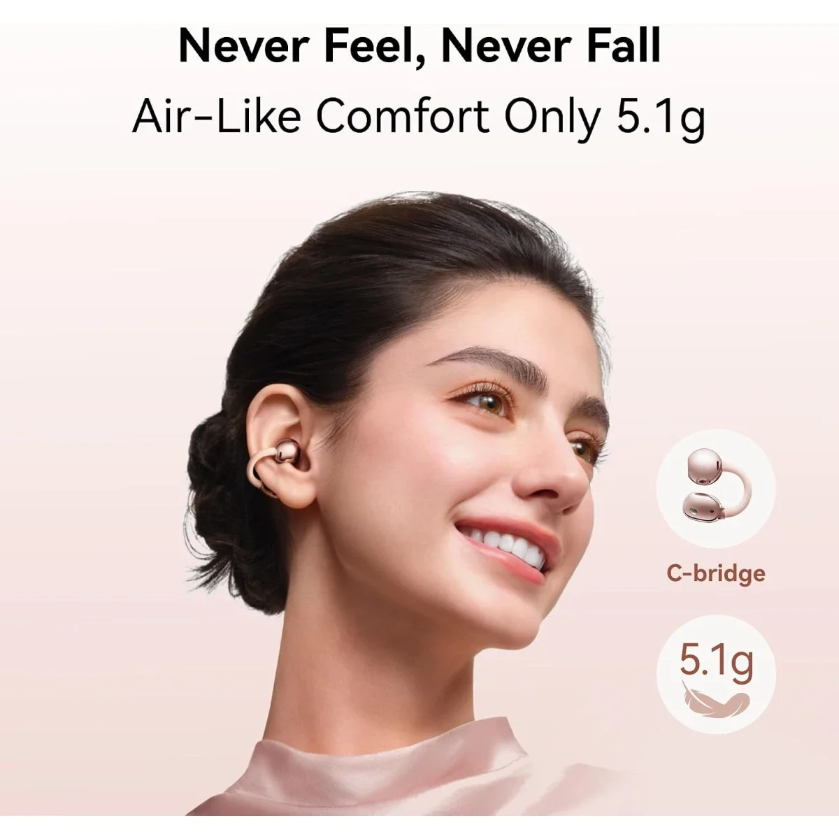 سماعات HUAWEI FreeClip 2 (2025) بلوتوث بتصميم مفتوح، صوت بالذكاء الاصطناعي ومكبر مزدوج الطاقة واستماع تكيفي، حتى 38 ساعة، IP57، ذهبي وردي - Thumbnail 8