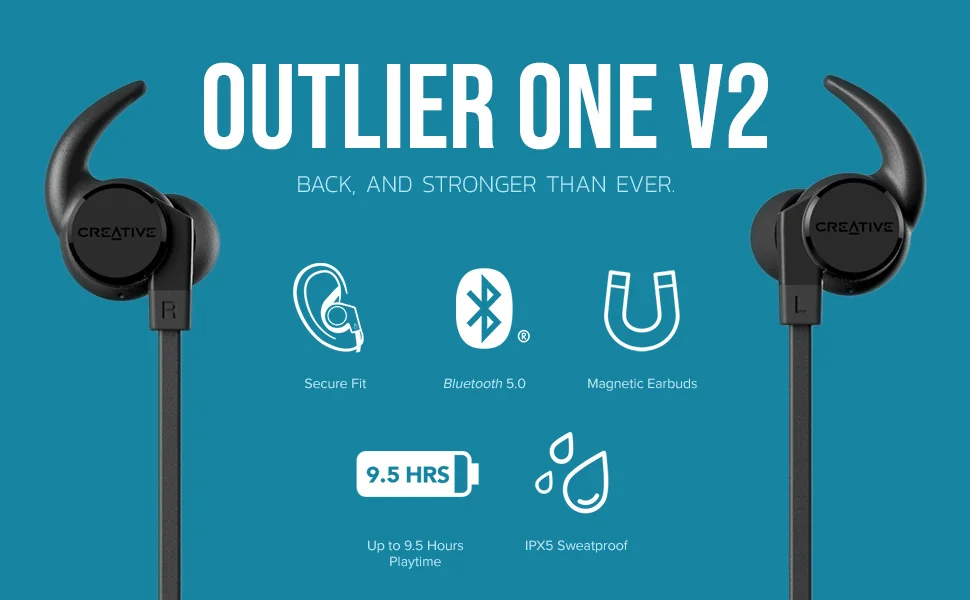 سماعات أذن Creative Outlier ONE V2 لاسلكية بتقنية Bluetooth 5.0 ومقاومة للعرق IPX5 - Thumbnail 8