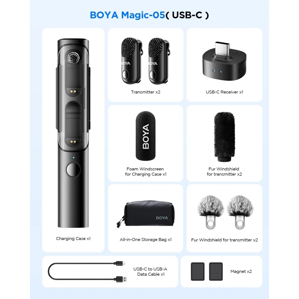 ميكروفون لافالير لاسلكي Boya Magic-05 مع مستقبل USB-C وبطارية حتى 30 ساعة - Thumbnail 7