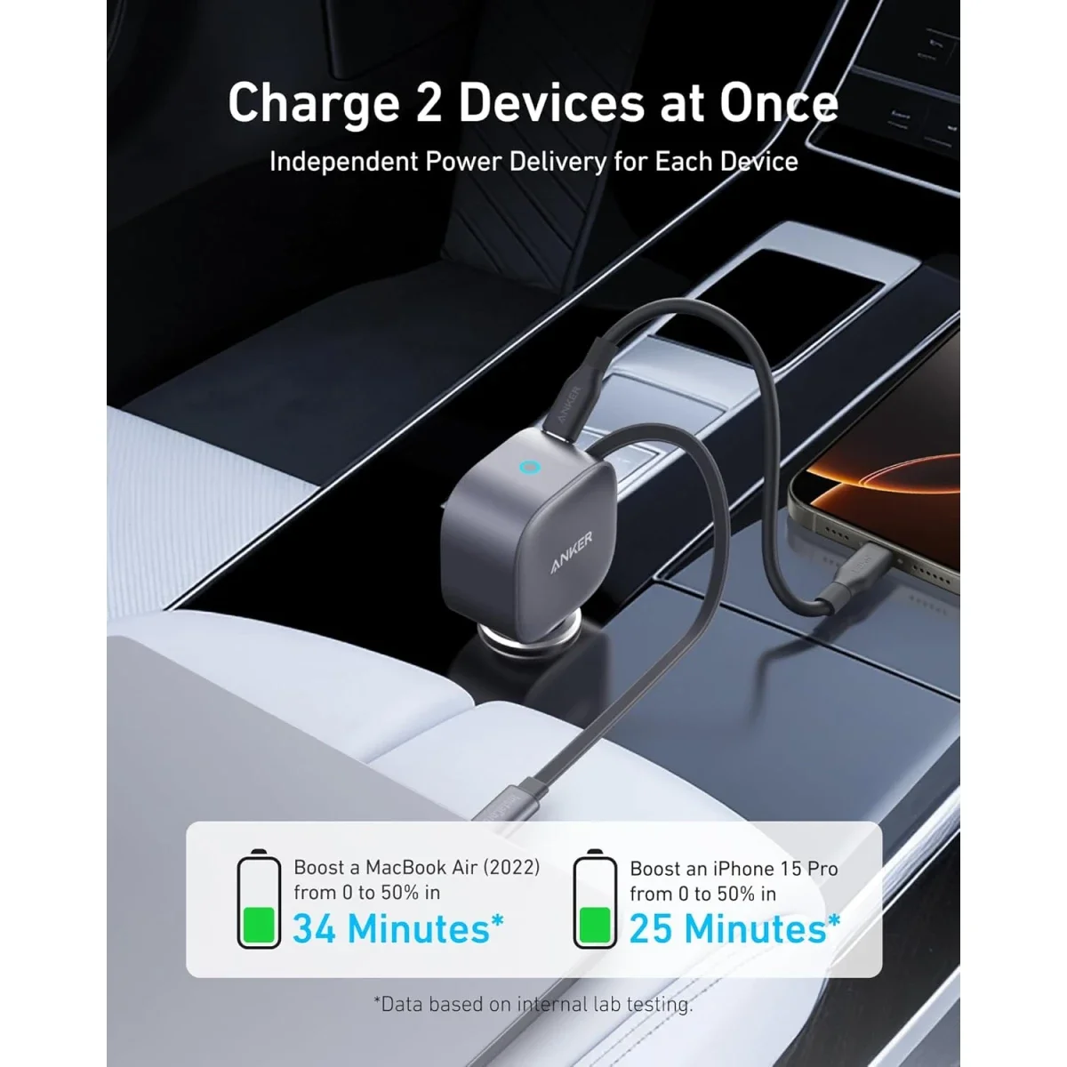 شاحن سيارة Anker USB-C بقدرة 75 واط مع كابل قابل للسحب - Thumbnail 6