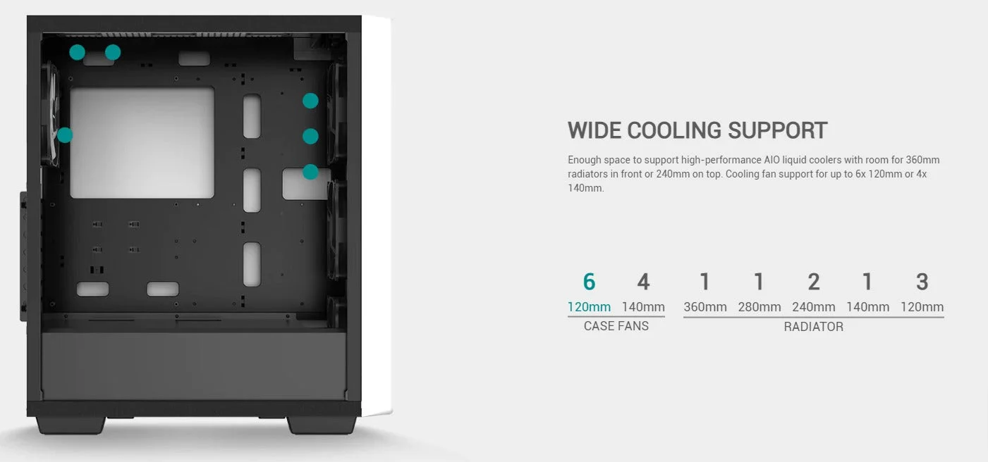 هيكل ألعاب DeepCool CC560 V2 متوسط الحجم Mid-Tower بزجاج مقوى أبيض - Thumbnail 10