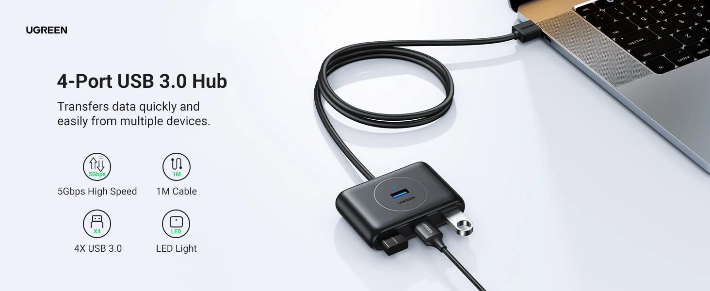 UGREEN USB 3.0 4-Port Hub with 1m Cable, 5Gbps Data Transfer - Thumbnail 7