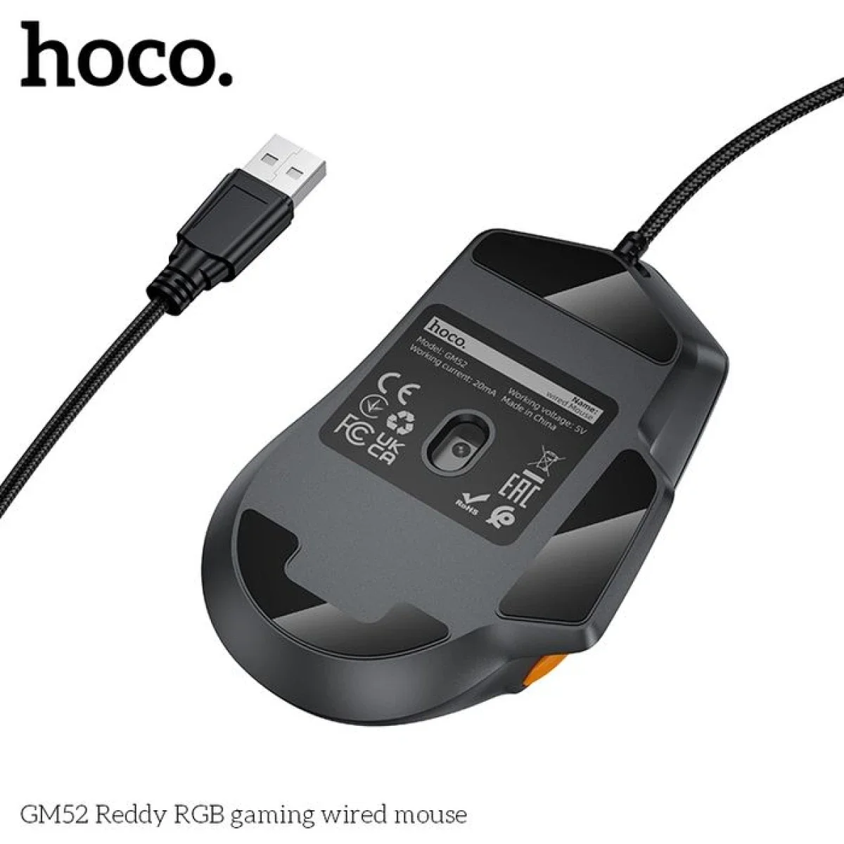 HOCO GM52 Wired Gaming Mouse 12800 DPI 1000Hz 6-Button Black/Orange - Thumbnail 6