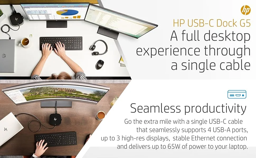 قاعدة توصيل HP USB-C Dock G5 لدعم 3 شاشات 4K وشحن 100W باللون الأسود - 5TW10AA - Image 10