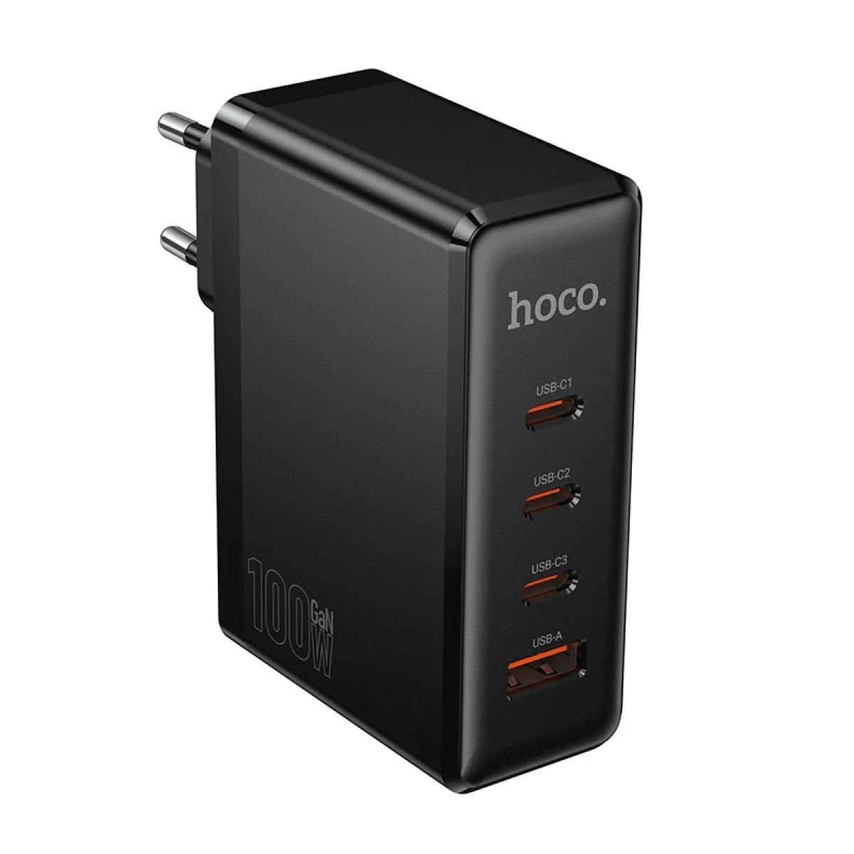 شاحن سريع HOCO N85 Vigoroso بتقنية GaN قدرة 100 واط و4 منافذ قابس EU - أسود - Image 3