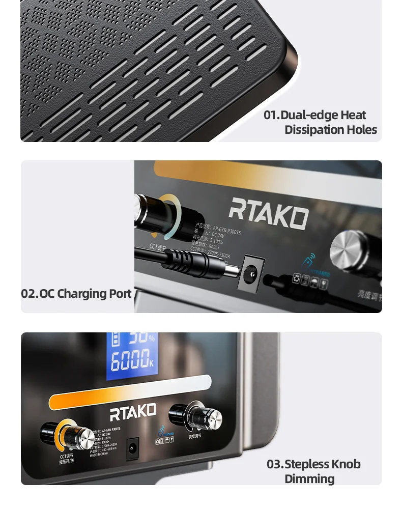 إضاءة لوحة RGB RTAKO AR-GTB-P300TS مقاس 19 إنش بشاشة رقمية بدون حامل - Image 28