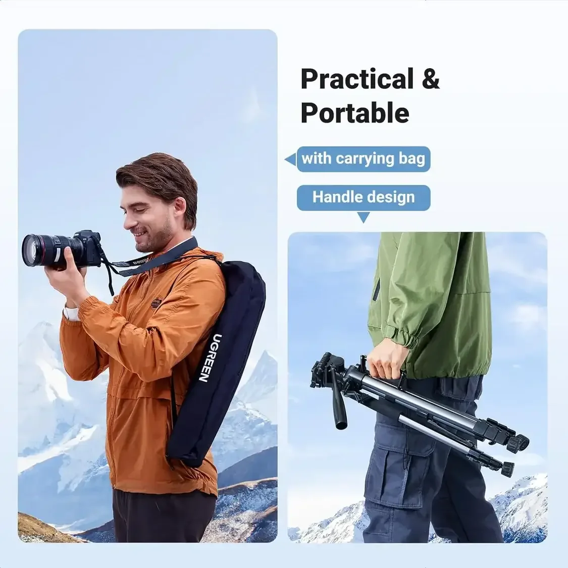 Ugreen 15187 Lightweight Portable Camera Tripod, 53.5-175 cm Height - Thumbnail 2