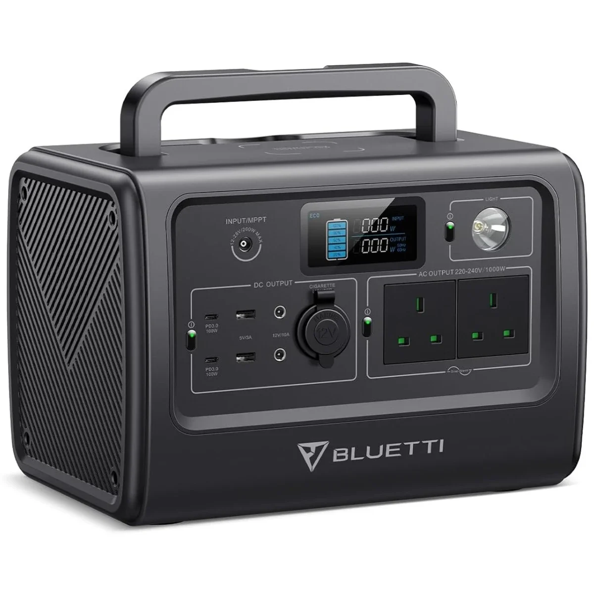 محطة طاقة محمولة BLUETTI EB70 بسعة 716Wh وبطارية LiFePO4 وقدرة 1000W رمادية