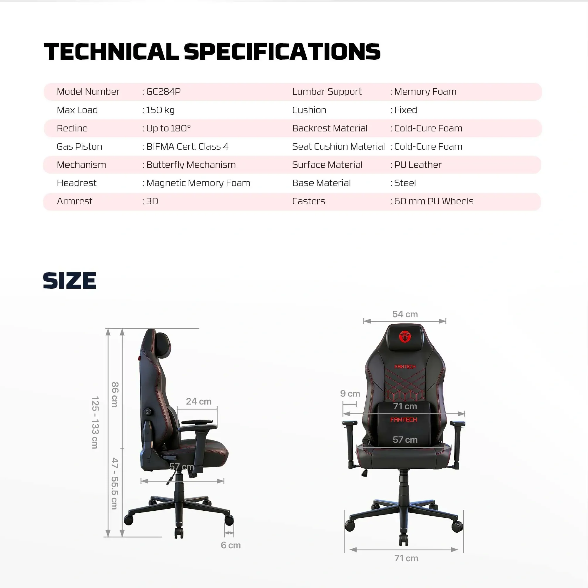 Fantech GC284P NEO ARC PRO Gaming Chair with Magnetic Memory Foam Headrest and Adjustable Lumbar Support - Image 11